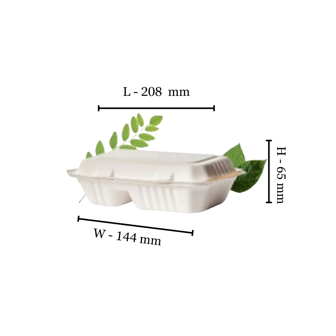 Bagasse 850ml Two Division Clamshell Container (Pack of 50)