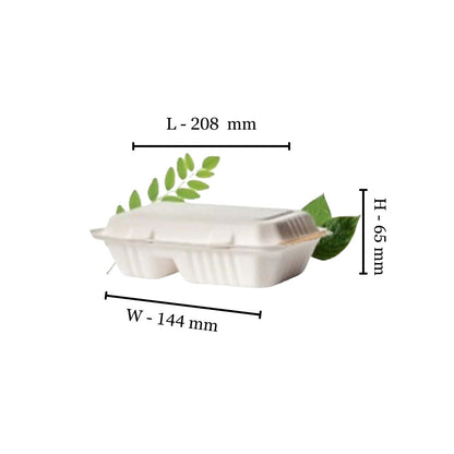 Bagasse 850ml Two Division Clamshell Container (Pack of 50)