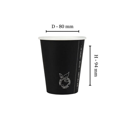 250ml Plain Black Single Wall Coffee Cup   - PLA Lined (Pack of 50)