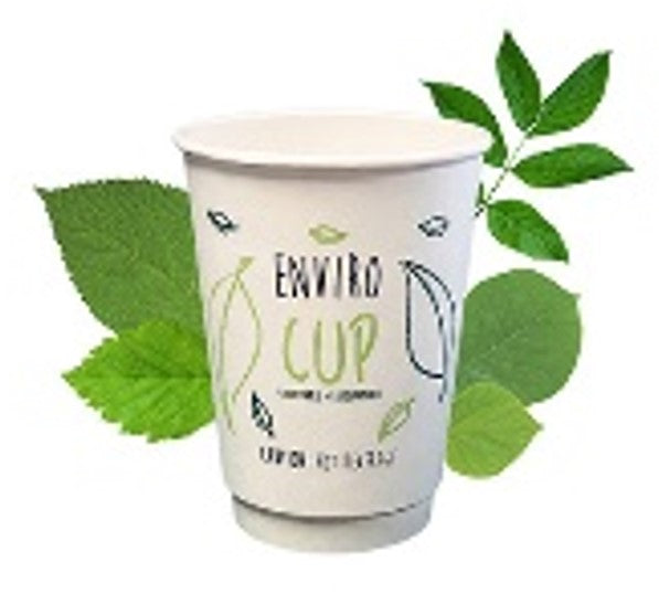 350ml  White Double Wall Coffee Cup - Enviro - PLA Lined (Pack of 25)