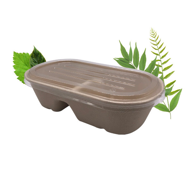 Bagasse Two Compartment 850ml (50 Per Pack)