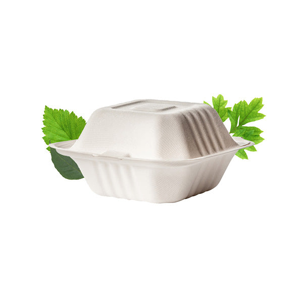Biodegradable Clamshell Hamburger Box - Bagasse (50 per pack)
