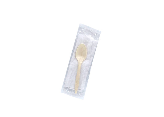 Two-in-One Cutlery Set - Cornstarch Spoon and Serviette (Box of 500)