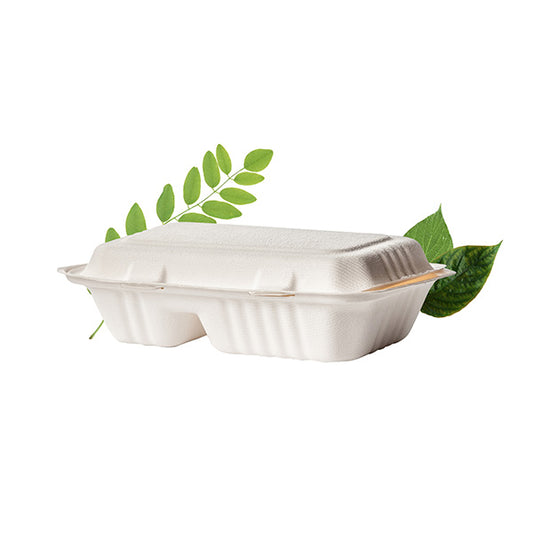 Bagasse 1000ml Two Division Clamshell Container (Pack of 50)