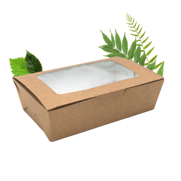 Natural Kraft 800ml Deli Salad Box with PLA Window (50 Per Pack)