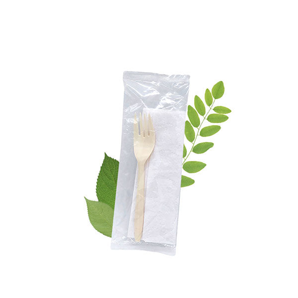 Two in One Cutlery Set - Cornstarch Fork and Serviette (500 Per Pack)