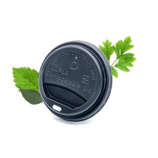 Black Universal Compostable Lid - Fits Triple wall/Aqueous 250/350ml Cup (Pack of 50)